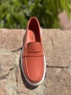 Orange florlett skinn mokkasin thumbnail