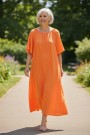 Orange rundhalset viskosekjole thumbnail