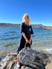 Rund stor lyseblå paljettveske thumbnail