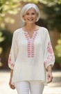 Cremehvit bluse m rosa broderinger thumbnail