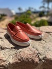 Orange florlett skinn mokkasin thumbnail