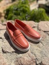 Orange florlett skinn mokkasin thumbnail