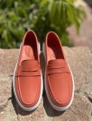 Orange florlett skinn mokkasin thumbnail