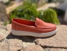 Orange florlett skinn mokkasin thumbnail