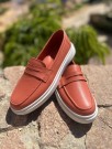 Orange florlett skinn mokkasin thumbnail