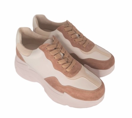 Taupe, hvit og creme chunky sneakers