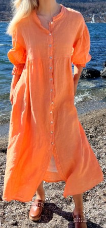 Lang kjole m puffermer, coral