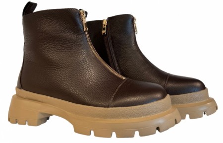 Brun skinn boots m glidelås front SB