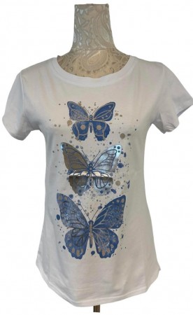 T-skjorte m 3 sommerfugler, blå