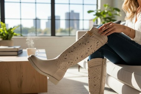 Beige lange boots