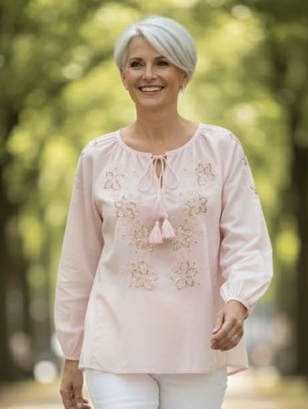 Rosa bluse m broderinger
