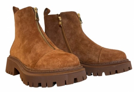 Cognac nubuk boots m glidelås front RB