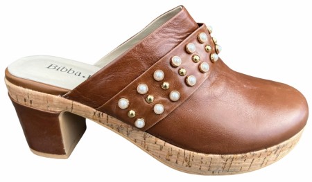 Cognac skinn tresko