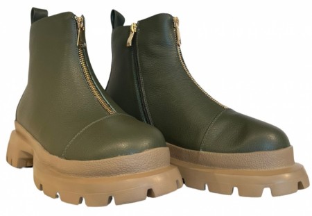 Grønn skinn boots m glidelås front SB