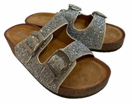 Sølv glittersandal
