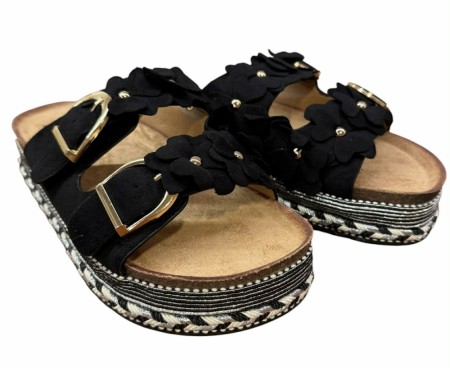 Sort sandal m matchende blomster
