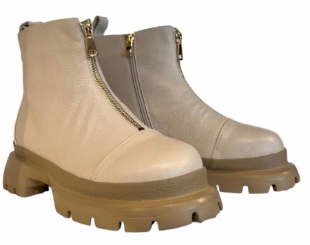 Creme skinn boots m glidelås front SB