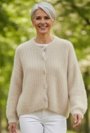 Beige kidmohair jakke