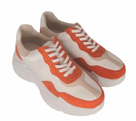 Orange, hvit og creme chunky sneakers