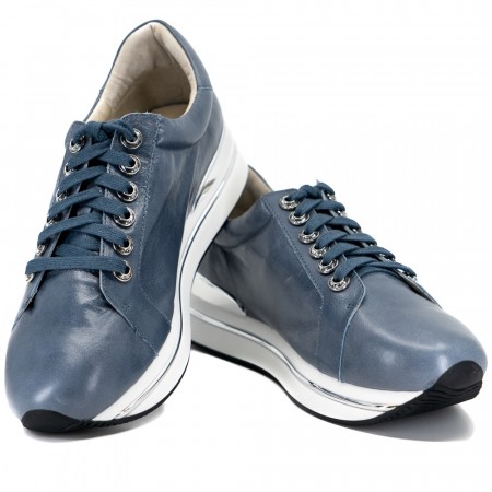Jeansblå sneakers med sølv stripe