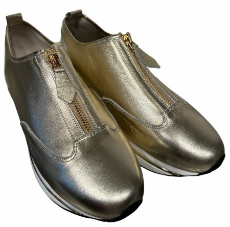 Gull sneakers m glidelås og gull