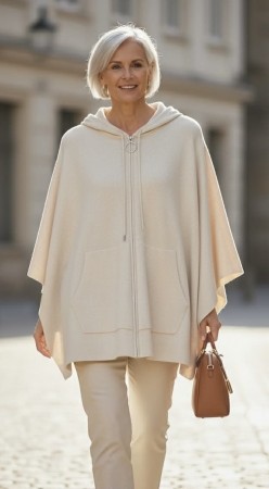 Creme poncho m glidelås